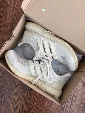 adidas Cream and Off-White Ultraboost Knit Sneakers